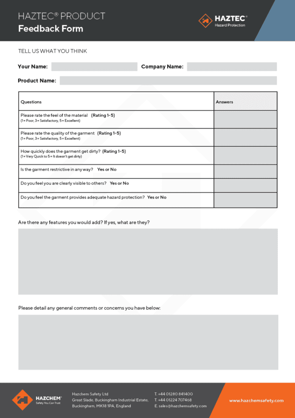 HAZTEC Product Feedback Form V1 Interactive